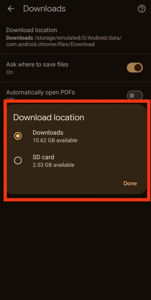How to change download location on android